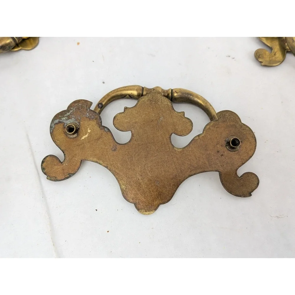 4 VTG Brass Batwing Drop Bail Drawer Pull 3